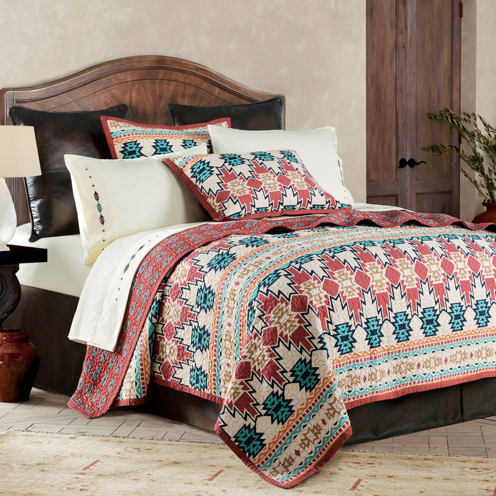 Hiend Accents Phoenix Reversible Quilt Set - Vibrant Southwestern Geometric Patterns For A Stunning Bedroom Oasis Red,Orange Face And Back, 100% Cotton,Fill, 100% Polyester Qw1010-fq-oc