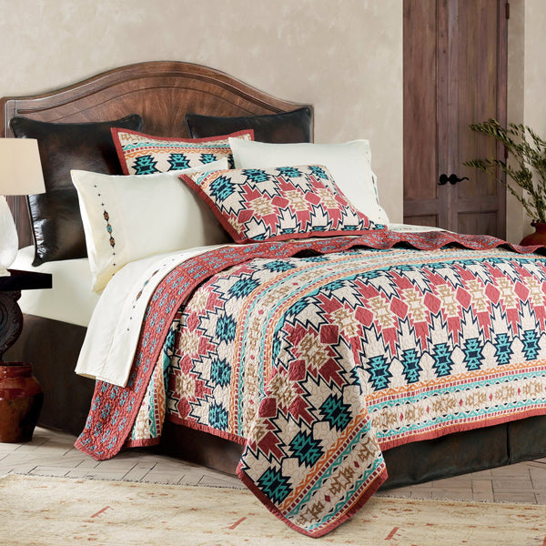 Hiend Accents Phoenix Reversible Quilt Set - Vibrant Southwestern Geometric Patterns For A Stunning Bedroom Oasis Red,Orange Face And Back, 100% Cotton,Fill, 100% Polyester Qw1010-fq-oc
