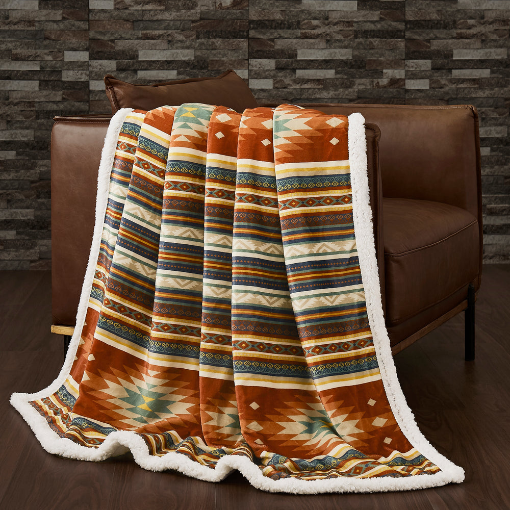 Hiend Accents Del Sol Campfire Sherpa Throw – Cozy Aztec Patterns For Stylish Comfort At Home Or Outdoor Gatherings Multi Color Front, 100% Polyester,Back, 100% Polyester (Sherpa Fabric) Cf1835th-os-oc