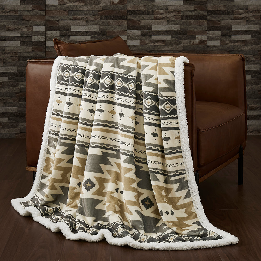 Hiend Accents Desert Sage Campfire Sherpa Throw - Cozy Multi-color Blanket For Stylish Home Décor And Warmth Multi Color Front, 100% Polyester,Back, 100% Polyester (Sherpa Fabric) Cf1939th-os-oc