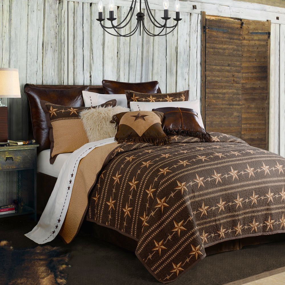 Hiend Accents Star Ranch Reversible Quilt Set - Transform Your Bedroom With Rustic Elegance And Modern Luxury Brown,Tan Face And Back, 100% Cotton,Fill, 100% Polyester Qw2010-fq-oc