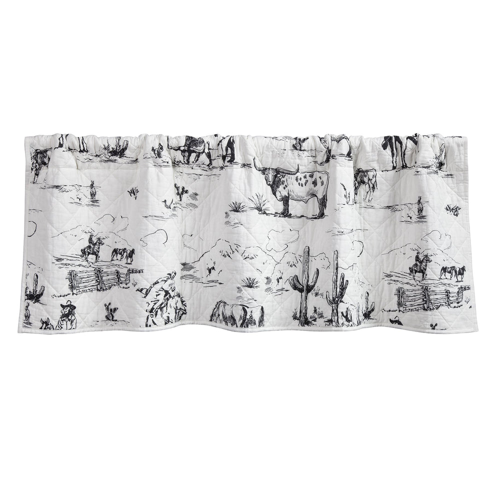 Hiend Accents Ranch Life Quilted Valance - Rustic Window Treatment With Cowboy Scenes For Charming Home Decor White,Black Face And Back, 100% Cotton,Fill, 100% Polyester Qw2138vl-os-bk