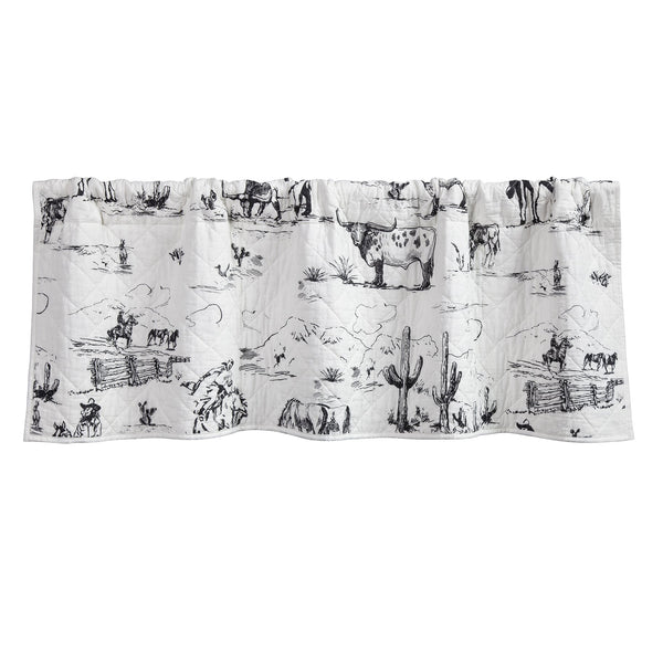 Hiend Accents Ranch Life Quilted Valance - Rustic Window Treatment With Cowboy Scenes For Charming Home Decor White,Black Face And Back, 100% Cotton,Fill, 100% Polyester Qw2138vl-os-bk