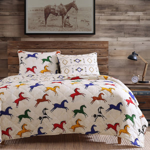 Hiend Accents Wild Horses Reversible Quilt Set - Enchanting Western Design, Cozy Comfort For Your Bedroom Retreat Multi Color Face And Back, 100% Cotton,Fill, 100% Polyester Qw2317-fq-oc