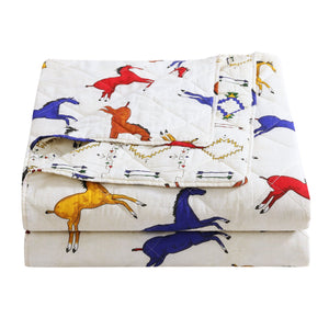 Hiend Accents Wild Horses Reversible Quilt Set - Enchanting Design With Southwestern Flair For Your Bedroom Decor Multi Color Face And Back, 100% Cotton,Fill, 100% Polyester Qw2317-tw-oc
