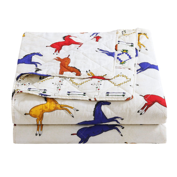 Hiend Accents Wild Horses Reversible Quilt Set - Enchanting Design With Southwestern Flair For Your Bedroom Decor Multi Color Face And Back, 100% Cotton,Fill, 100% Polyester Qw2317-tw-oc