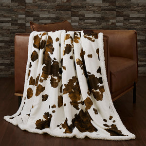 Hiend Accents Elsa Cowhide Campfire Sherpa Throw - Luxurious Warmth For Cozy Nights & Stylish Home Décor Tan,Natural Front, 100% Polyester,Back, 100% Polyester (Sherpa Fabric) Cf3067th-os-br