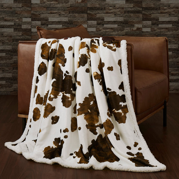 Hiend Accents Elsa Cowhide Campfire Sherpa Throw - Luxurious Warmth For Cozy Nights & Stylish Home Décor Tan,Natural Front, 100% Polyester,Back, 100% Polyester (Sherpa Fabric) Cf3067th-os-br
