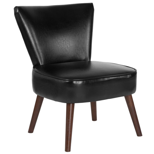 English Elm HERCULES Black LeatherSoft Retro Accent Chair with Triangular Back & Mahogany Tapered Legs for Comfort QY-A02-BK-GG