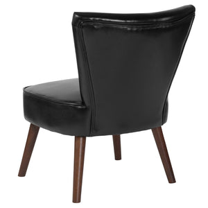 English Elm HERCULES Black LeatherSoft Retro Accent Chair with Triangular Back & Mahogany Tapered Legs for Comfort QY-A02-BK-GG