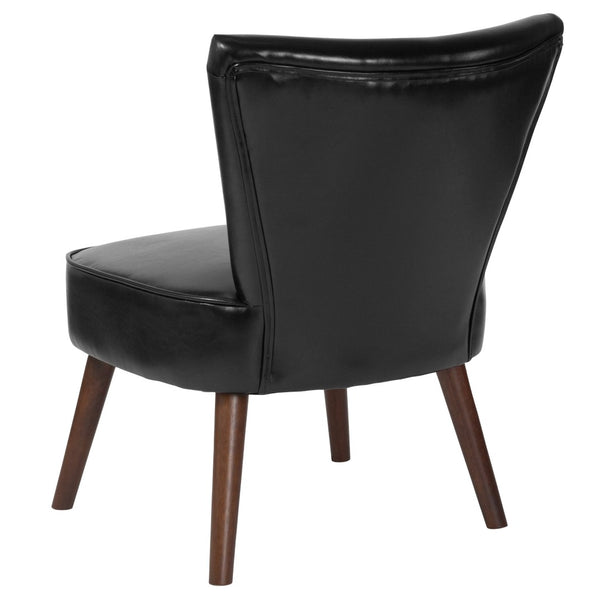 English Elm HERCULES Black LeatherSoft Retro Accent Chair with Triangular Back & Mahogany Tapered Legs for Comfort QY-A02-BK-GG