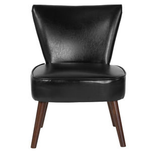 English Elm HERCULES Black LeatherSoft Retro Accent Chair with Triangular Back & Mahogany Tapered Legs for Comfort QY-A02-BK-GG