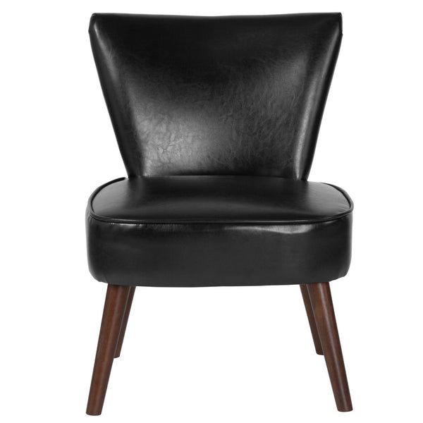 English Elm HERCULES Black LeatherSoft Retro Accent Chair with Triangular Back & Mahogany Tapered Legs for Comfort QY-A02-BK-GG