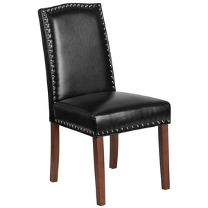 English Elm HERCULES Elegant Black LeatherSoft Parsons Chair with Silver Nailhead Trim for Stylish Comfort QY-A13-9349-BK-GG