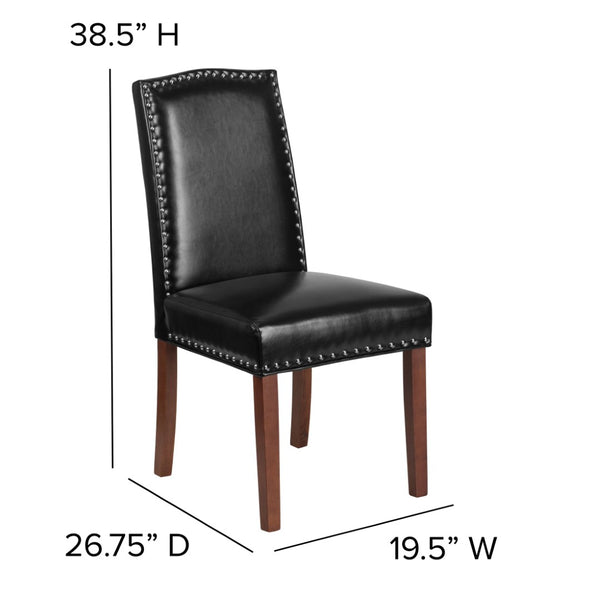 English Elm HERCULES Elegant Black LeatherSoft Parsons Chair with Silver Nailhead Trim for Stylish Comfort QY-A13-9349-BK-GG