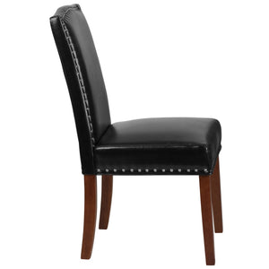 English Elm HERCULES Elegant Black LeatherSoft Parsons Chair with Silver Nailhead Trim for Stylish Comfort QY-A13-9349-BK-GG
