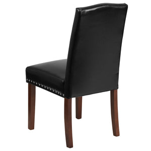English Elm HERCULES Elegant Black LeatherSoft Parsons Chair with Silver Nailhead Trim for Stylish Comfort QY-A13-9349-BK-GG