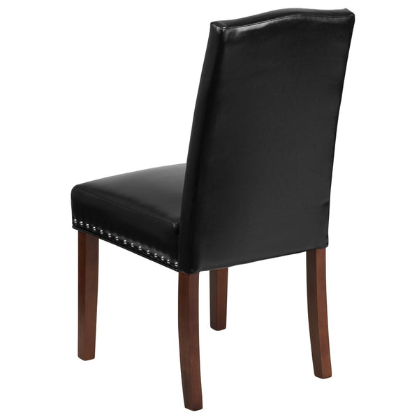 English Elm HERCULES Elegant Black LeatherSoft Parsons Chair with Silver Nailhead Trim for Stylish Comfort QY-A13-9349-BK-GG