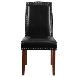 English Elm HERCULES Elegant Black LeatherSoft Parsons Chair with Silver Nailhead Trim for Stylish Comfort QY-A13-9349-BK-GG
