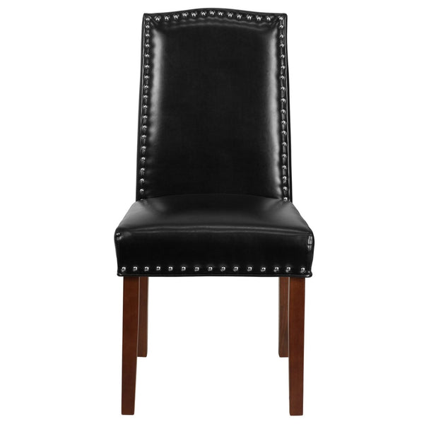 English Elm HERCULES Elegant Black LeatherSoft Parsons Chair with Silver Nailhead Trim for Stylish Comfort QY-A13-9349-BK-GG