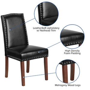 English Elm HERCULES Elegant Black LeatherSoft Parsons Chair with Silver Nailhead Trim for Stylish Comfort QY-A13-9349-BK-GG