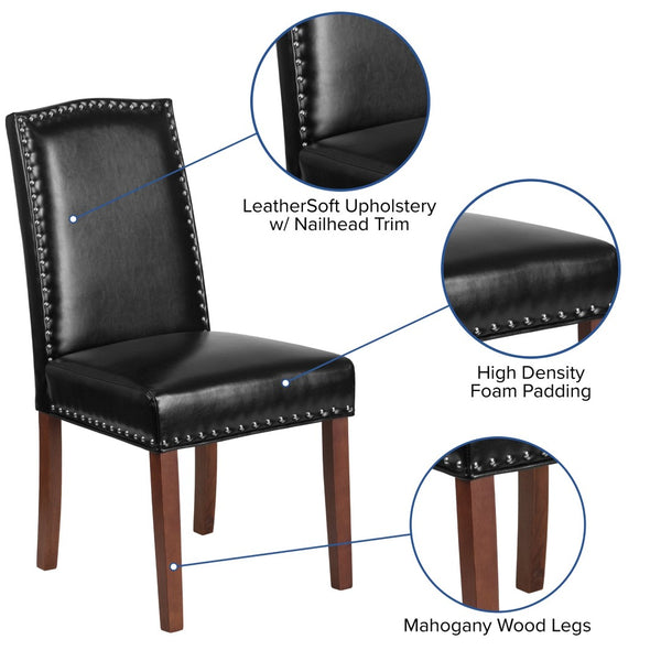 English Elm HERCULES Elegant Black LeatherSoft Parsons Chair with Silver Nailhead Trim for Stylish Comfort QY-A13-9349-BK-GG