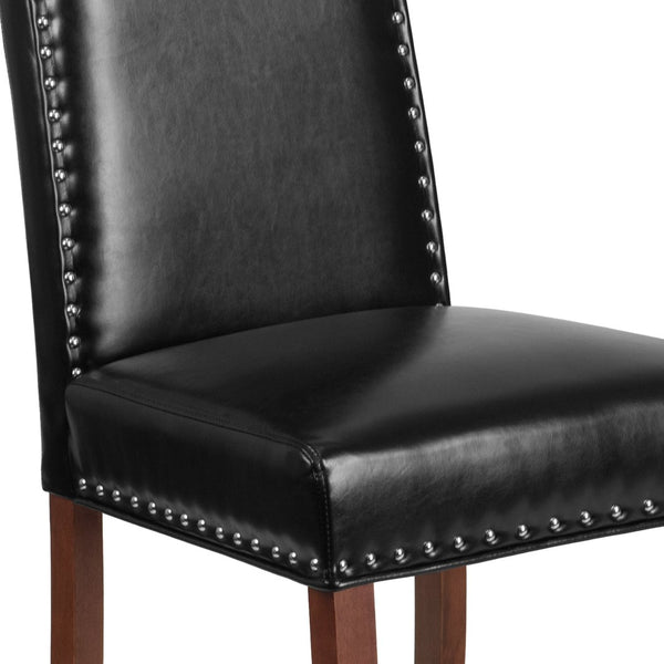 English Elm HERCULES Elegant Black LeatherSoft Parsons Chair with Silver Nailhead Trim for Stylish Comfort QY-A13-9349-BK-GG