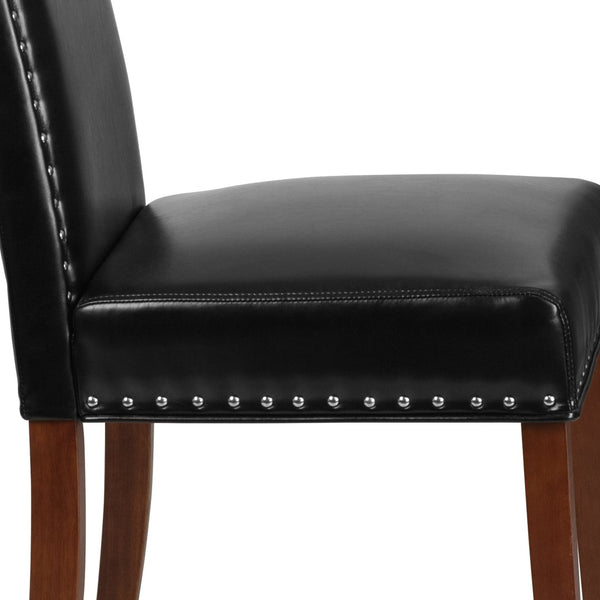 English Elm HERCULES Elegant Black LeatherSoft Parsons Chair with Silver Nailhead Trim for Stylish Comfort QY-A13-9349-BK-GG