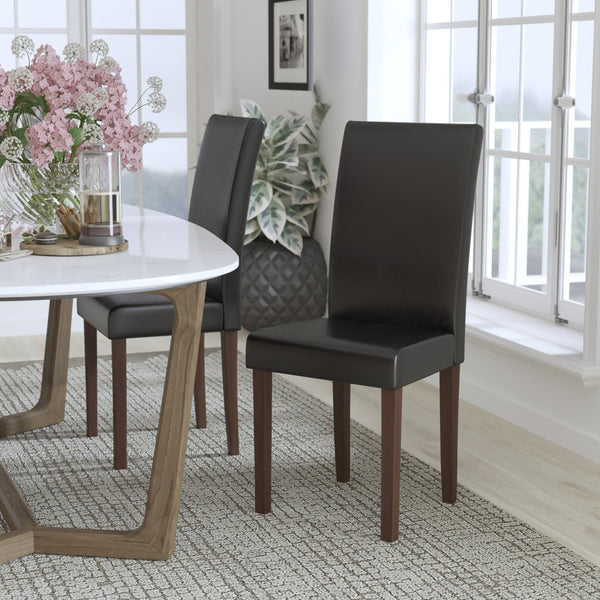 English Elm Greenwich Black LeatherSoft Mid-Century Parsons Dining Chair - Stylish, Durable & Comfortable Seating QY-A37-9061-BKL-GG