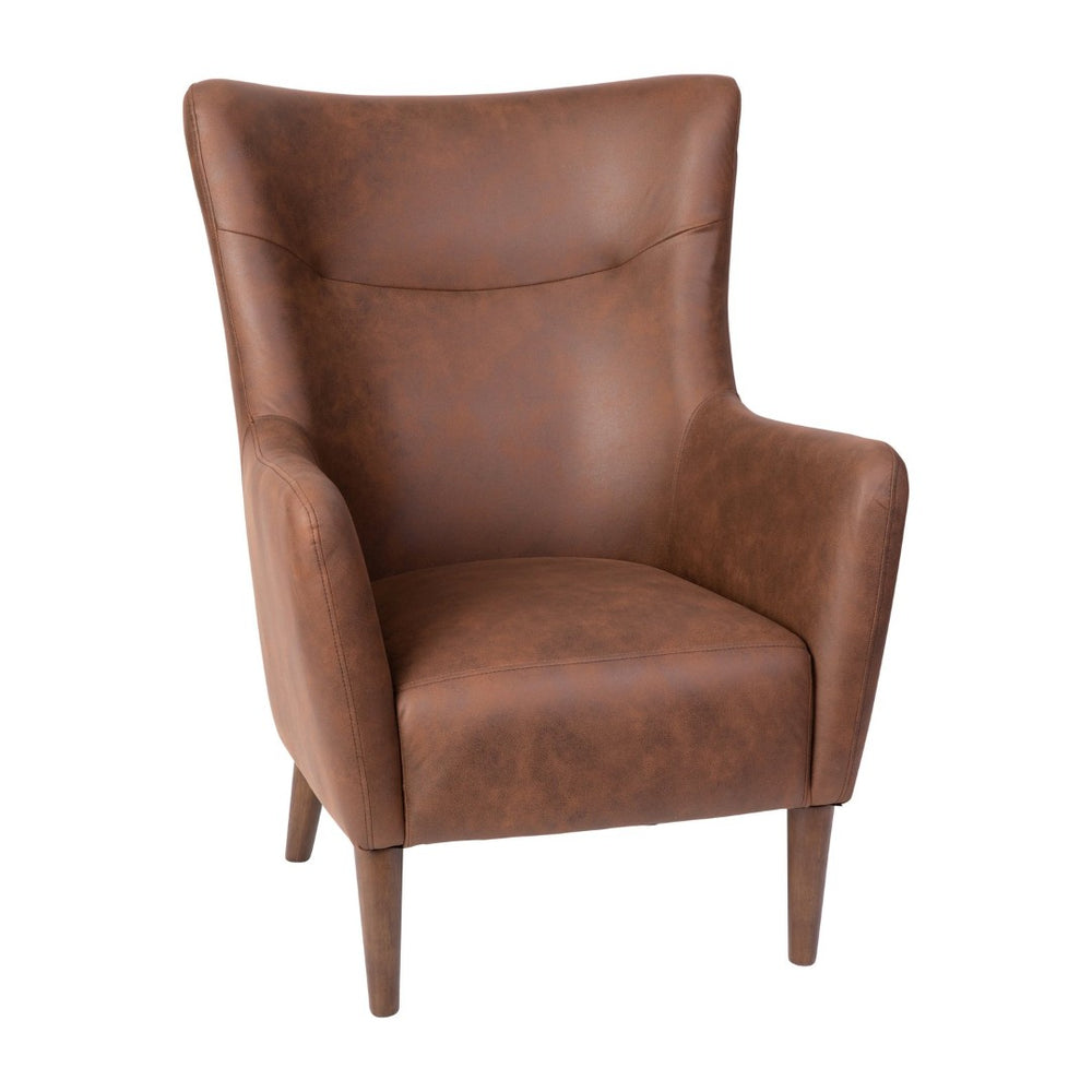 English Elm Connor Wingback Accent Chair - Timeless Elegance with Durable Faux Leather Upholstery for Every Space Dark Brown QY-B235-DBR-GG