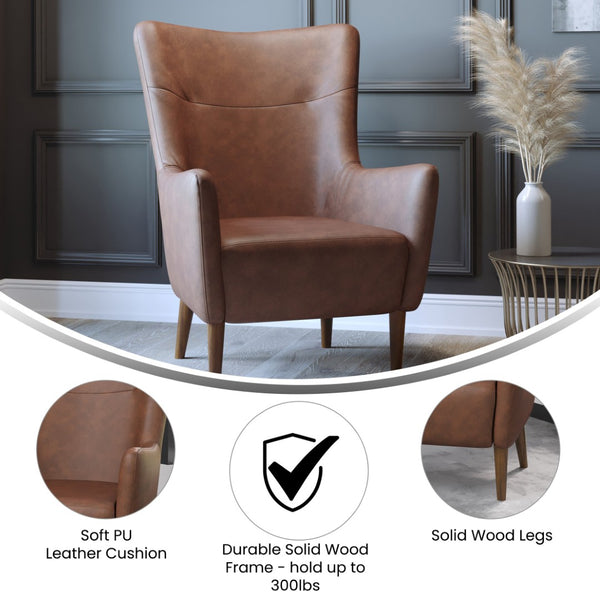 English Elm Connor Wingback Accent Chair - Timeless Elegance with Durable Faux Leather Upholstery for Every Space Dark Brown QY-B235-DBR-GG