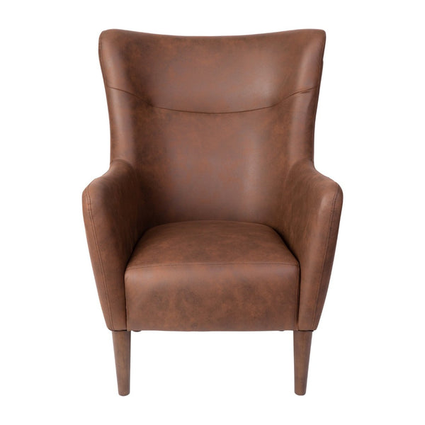 English Elm Connor Wingback Accent Chair - Timeless Elegance with Durable Faux Leather Upholstery for Every Space Dark Brown QY-B235-DBR-GG