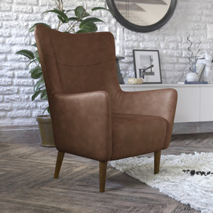 English Elm Connor Wingback Accent Chair - Timeless Elegance with Durable Faux Leather Upholstery for Every Space Dark Brown QY-B235-DBR-GG