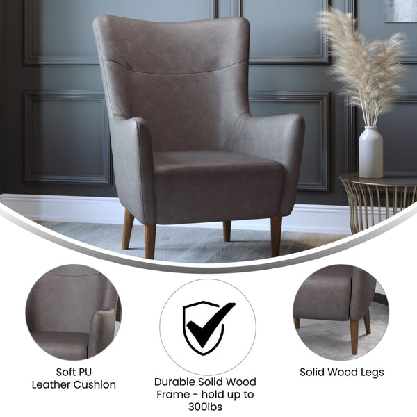 English Elm Connor Wingback Accent Chair - Timeless Elegance with Durable Faux Leather Upholstery for Every Space Dark Gray QY-B235-DGY-GG