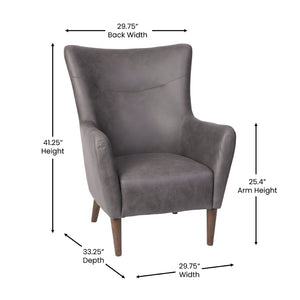English Elm Connor Wingback Accent Chair - Timeless Elegance with Durable Faux Leather Upholstery for Every Space Dark Gray QY-B235-DGY-GG