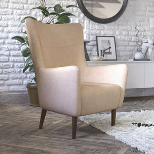 English Elm Connor Wingback Accent Chair - Timeless Elegance with Durable Faux Leather Upholstery for Every Space Light Brown QY-B235-LTBR-GG