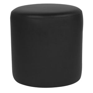 English Elm Barrington Black LeatherSoft Round Ottoman Pouf - Versatile Seating, Footrest & Table for Modern Spaces QY-S10-5001-1-BKL-GG