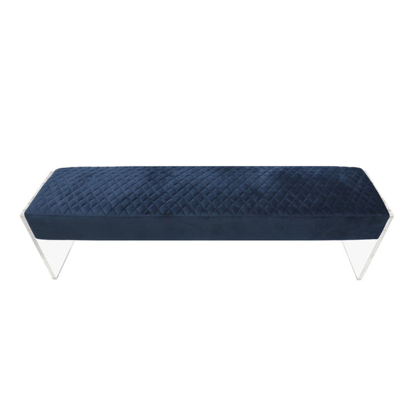 Pasargad Home Tribecca Velvet Upholstered Vanity Seat With Acrylic Base For Modern Decor Elegance Navy Acrylic & Velvet Bench-137