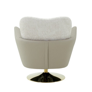 Pasargad Mercer Lounge Chair With Gold Swivel Base - Elegant Beige Fabric For Ultimate Comfort Beige Poly Fabric Pzw-20093