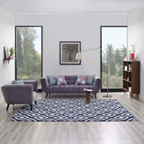 Modway Furniture Alika Abstract Diamond Trellis 8x10 Area Rug Ivory and Navy 120 x 96 x 0.5