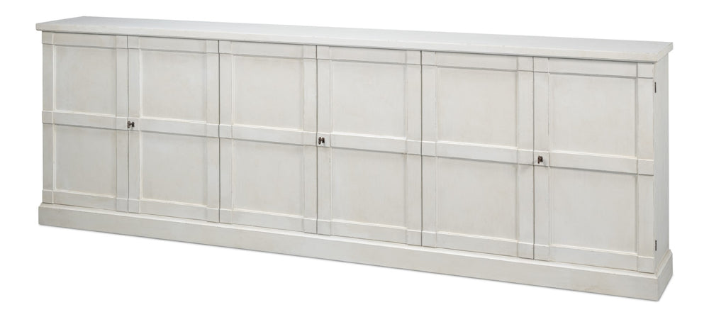 Sarreid Luciana 112" White Buffet With 6 Wood Doors - Elegant Pine Design For Stylish Storage Solutions Tan  R045-14w