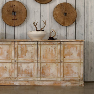 Sarreid Luciana Buffet - 112" Pine Wood Design With 6 Elegant Doors In Disrupted White Finish For Storage White  R045-16w