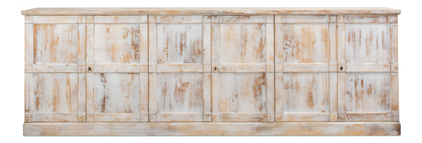 Sarreid Luciana Buffet - 112" Pine Wood Design With 6 Elegant Doors In Disrupted White Finish For Storage White  R045-16w