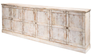 Sarreid Luciana Buffet - 112" Pine Wood Design With 6 Elegant Doors In Disrupted White Finish For Storage White  R045-16w