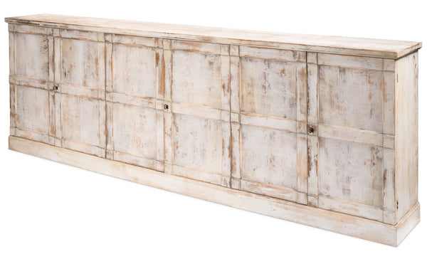 Sarreid Luciana Buffet - 112" Pine Wood Design With 6 Elegant Doors In Disrupted White Finish For Storage White  R045-16w