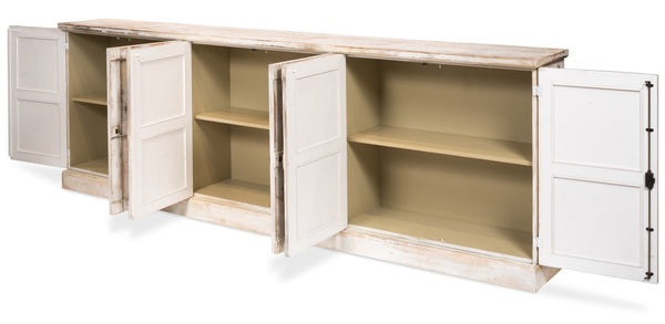 Sarreid Luciana Buffet - 112" Pine Wood Design With 6 Elegant Doors In Disrupted White Finish For Storage White  R045-16w