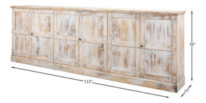 Sarreid Luciana Buffet - 112" Pine Wood Design With 6 Elegant Doors In Disrupted White Finish For Storage White  R045-16w