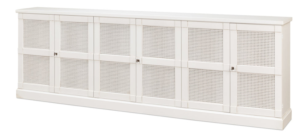 Sarreid Luciana 112" Cane Door Buffet In Elegant Cortina White Finish - Stylish Pine Storage Solution White  R045-79c