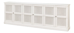Sarreid Luciana 112" Cane Door Buffet In Elegant Cortina White Finish - Stylish Pine Storage Solution White  R045-79c