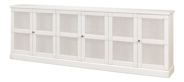 Sarreid Luciana 112" Cane Door Buffet In Elegant Cortina White Finish - Stylish Pine Storage Solution White  R045-79c